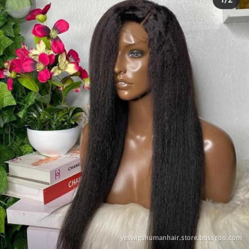 Cheap Raw Brazilian Virgin Yaki Kinky Straight Human Hair Hd Full Lace Front Wig Vendor Swiss Lace Closure Wig For Black Women